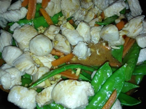 Stir sauce mixture and stir into chicken mixture. Bring to a boil. Cook and stir for about a minute or until thickened.