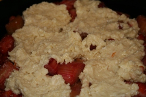 Spoon the dough over the top of the fruit mixture.