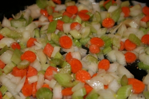 Saute onion, carrots and celery over medium heat until tender, about 10 minutes.